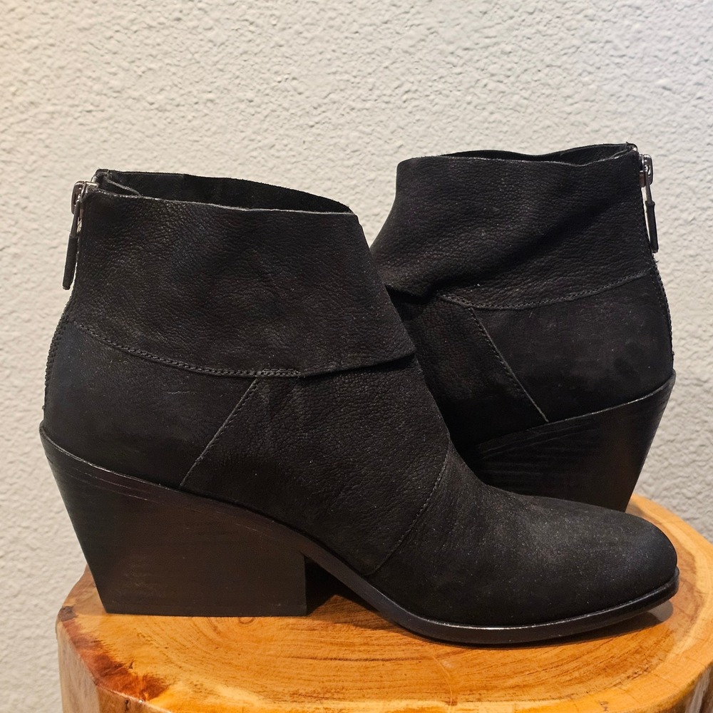 Eileen Fisher Womens 7 Black Leather Wrap Tag Ankle Boots Wedge Heel Back Zip - Picture 5 of 11